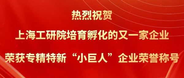 【培育孵化企业快讯】热烈祝贺上海工研院培育孵化的又一家企业荣获专精特新&ldquo;小巨人&rdquo;企业荣誉称号